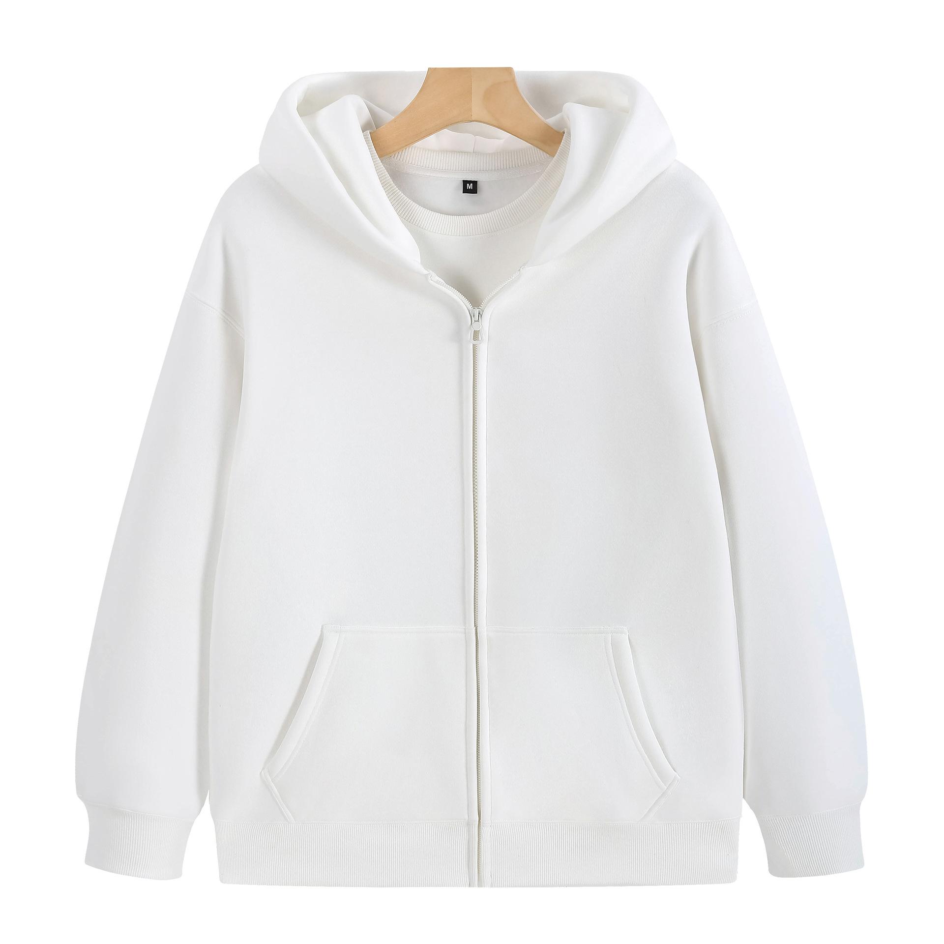 Зимняя толстовка из чистого хлопка с имитацией овечьей шерсти на молнии с капюшоном и карманом для мужчин и женщин, повседневная куртка с длинными рукавами, кардиган со свободными плечами S белый