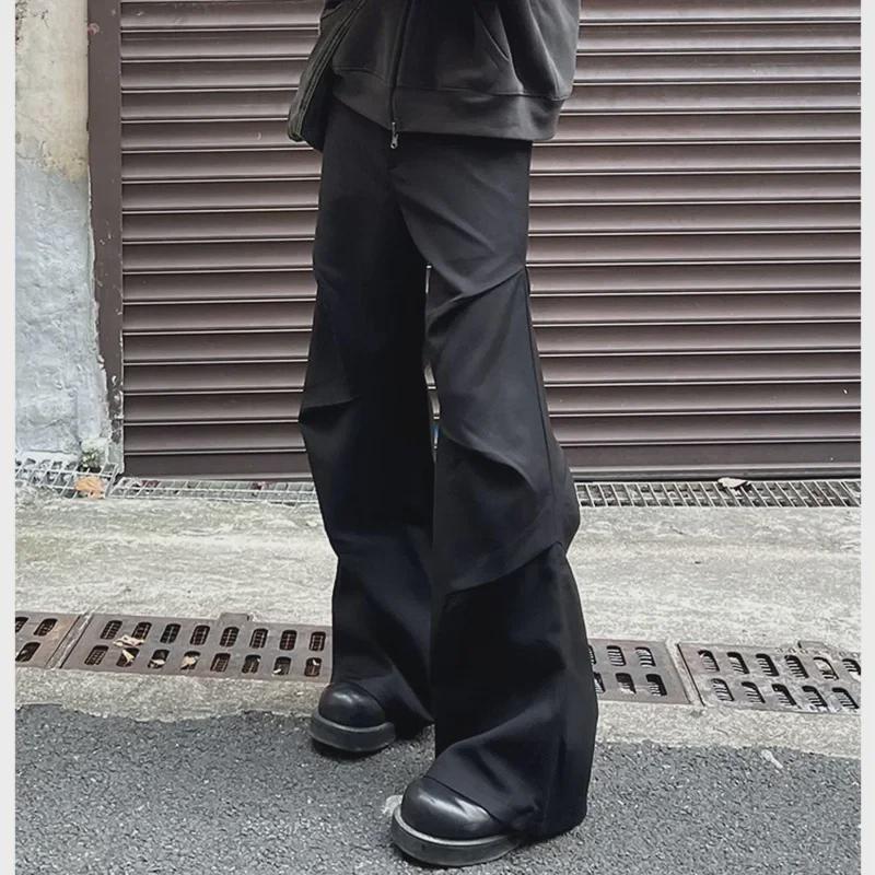 Men's 280g Elastic Waistband Pleated Wide-Leg Flared Trousers