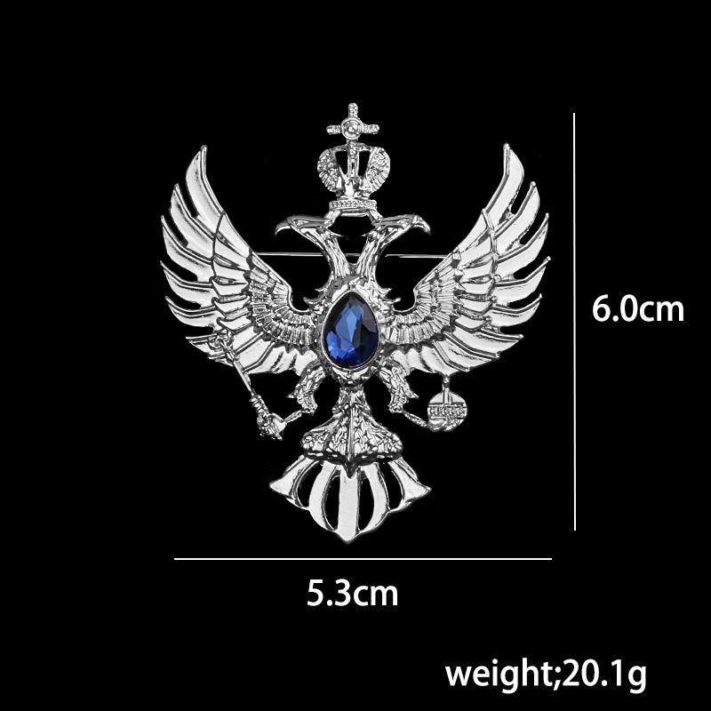 Retro Double-headed Eagle Russian National Emblem Brooches Antique Gold Color Crystal Badge Lapel Pin Women Men Clothes Suit Jewelry Clips