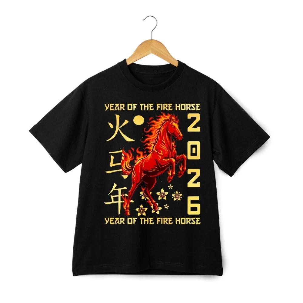 Year of the Fire Horse 2026 T-Shirt – Chinese Zodiac Lunar New Year Graphic Tee XXL
