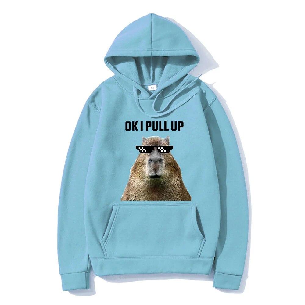 Funny Ok I Pull Up Capybara Print Hoodie Unisex's Casual Oversized Hooded Sweatshirts Gothic Pullovers Hot sell Clothes for Unisex