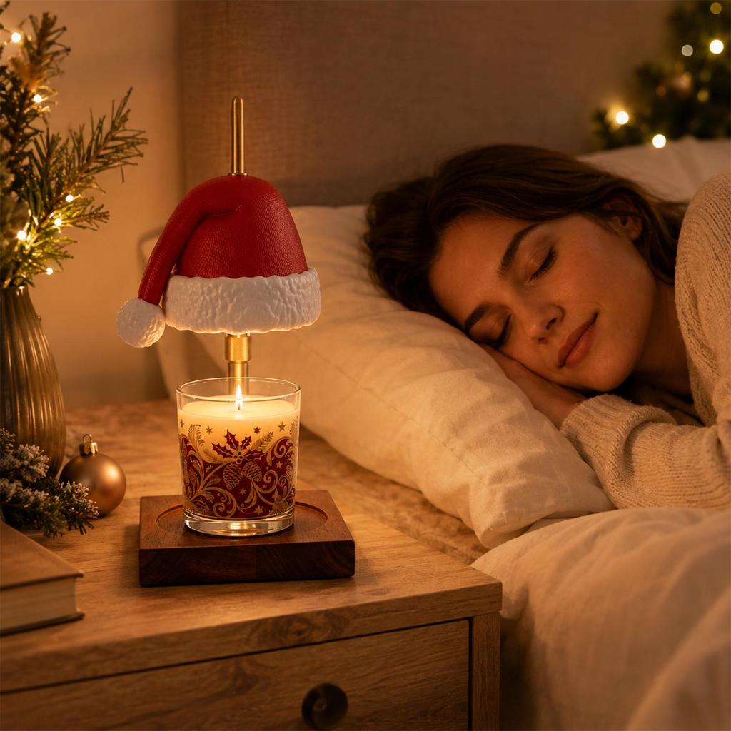 Christmas Candle - Scented Melt Warmer with Festive Hat Decor, Tabletop Desk Lamp (Candle Not Included)