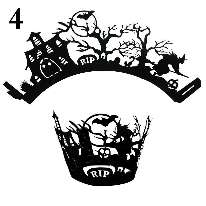 12pcs/set Halloween Hollow Paper Cup Spider Web Pumpkin Horror Castle Cake Wrap