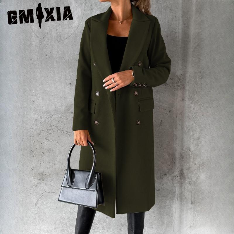GMXIA Damen Vintage Casual Gitterdruck Herbst Winter Langarm Polokragen Jacken & Mäntel