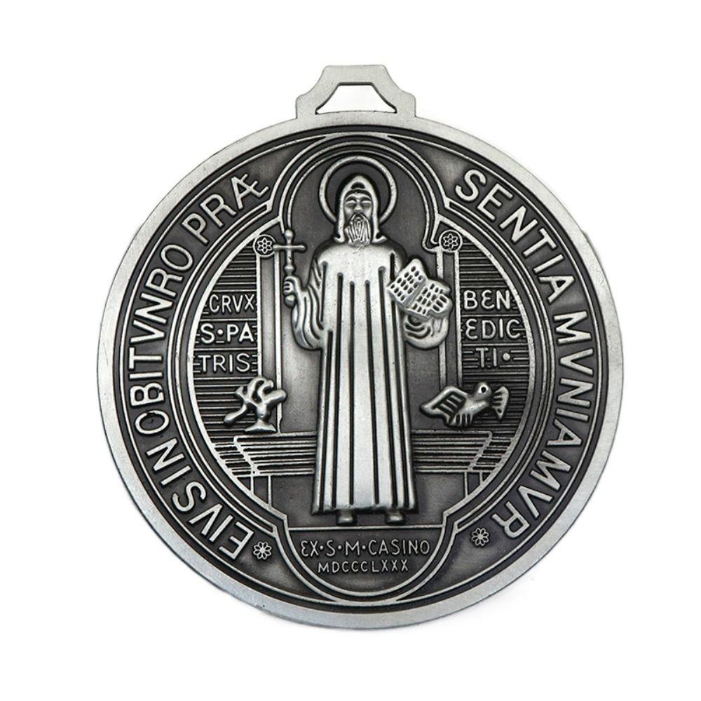 Extra Large Saint Benito Medal 5 Inch Vintage Brass Saint Benedict Round Prize Home Decor Pendant Zinc Alloy