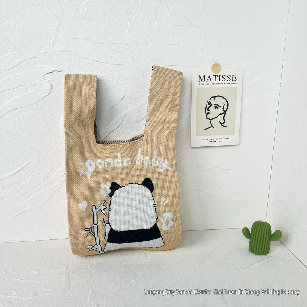 Panda Knit Women's Cross-Border Wrist Tote Handbag