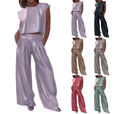 Women's Fashion Casual Smooth Vest Wide Leg Pants Two Sets (2 Pieces)