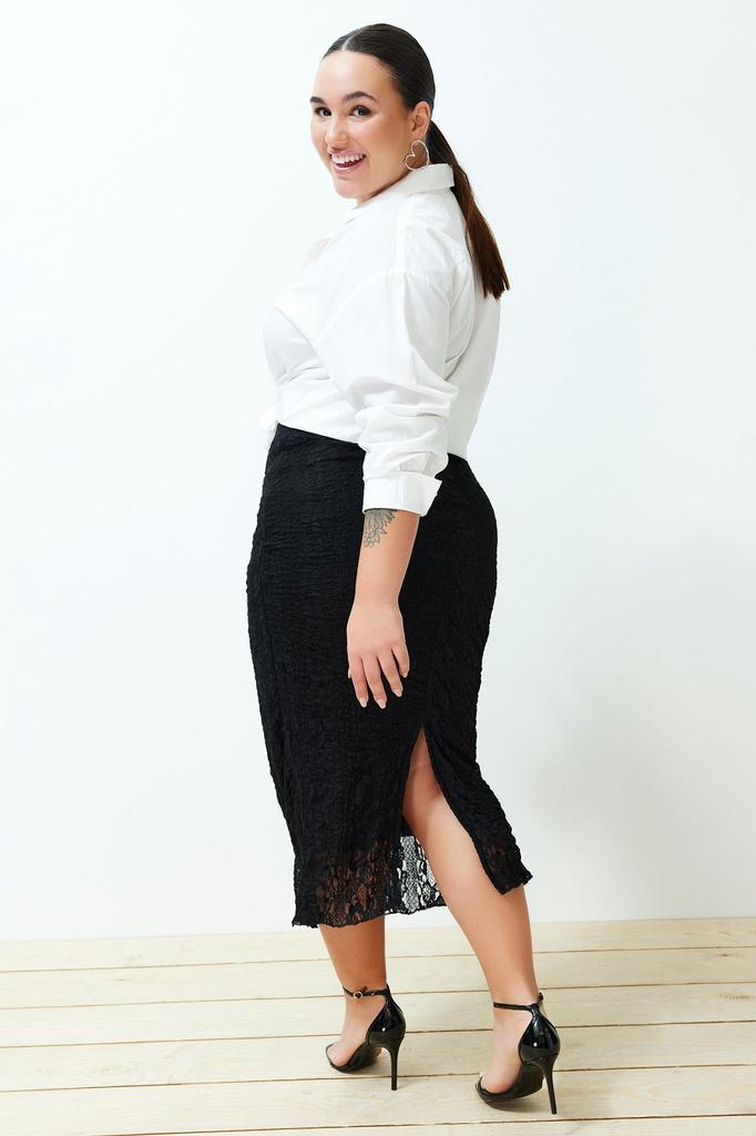 Women's Fashion New Plus Big Size Skirt Black Lace Midi Knitted Skirt