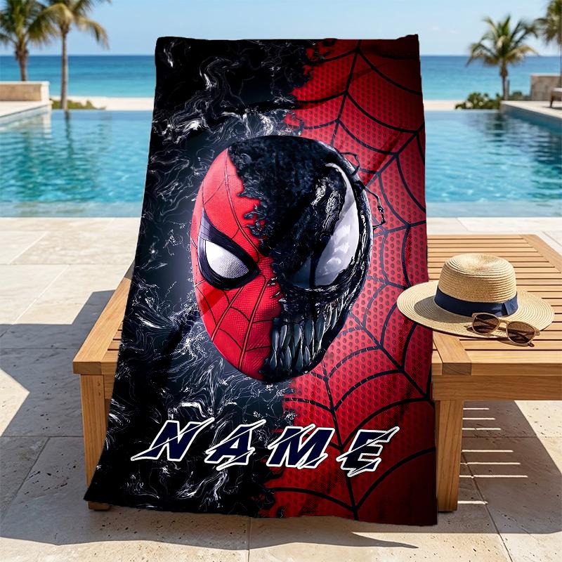 Custom Name Spider-Man Team-Up Stylish Digital Printing Beach Towel Quick‑Drying Absorbent Blanket for Beach Pool Gym Travel
