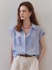 MAXZA Seersucker Striped Cap Sleeve Shirt Blouse