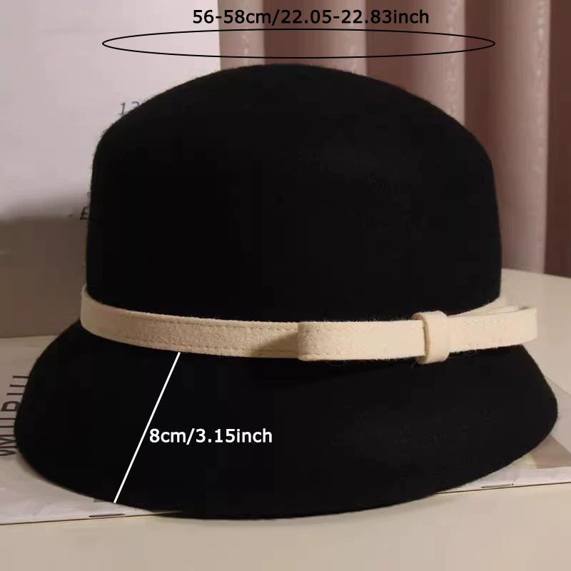 WTEMPO Black & Beige Solid Color Adjustable Bow Elegant Bucket Hats Women's Autumn Winter Retro Top Hats Festive Party Formal Hats