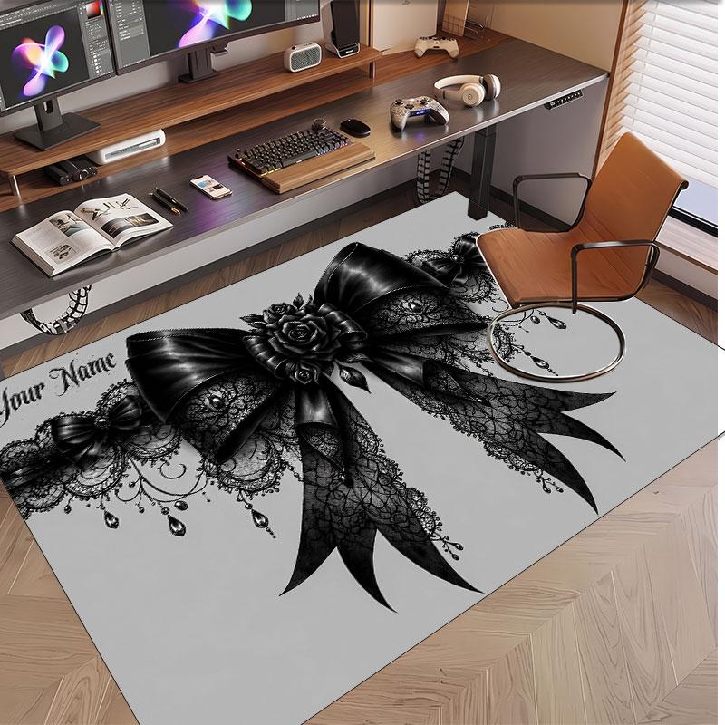 Skull Gothic Theme Soft Crystal Velvet Rug Custom Name & Text Print Non Slip Floor Rug for Bedroom Living Room