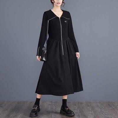 Damen Audrey Hepburn Stil Schwarzes Kleid Elegant Langärmliges Herbstkleid High-End Bodycon Midikleid