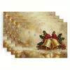4pcs Linen Placemats Set, Golden Bells and Winter Snow Design, 12x18 Inches, Perfect for Kitchen Dining Table or Coffee Table Decor, Adds Festive