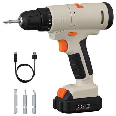 Rechargeable Drill Driver Set with No Charger Sand Beige 5-in-1 10.8V Multi-Gear Type-C Charging, Required, PJM10DRS,