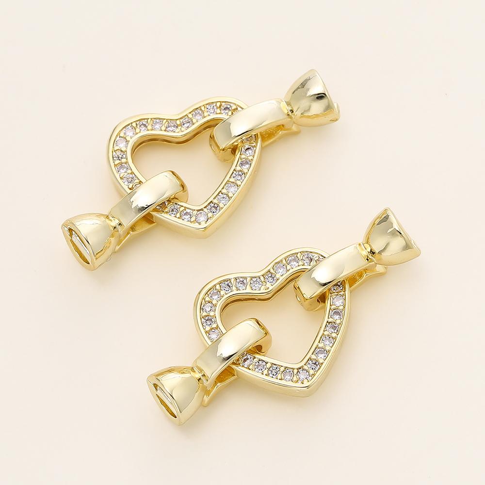 2/4pcs 14/18K Gold Color Plated Heart Bowknot Fasteners Closure Lock Connector Clasps For DIY Needlework Pearls Jewelry Making