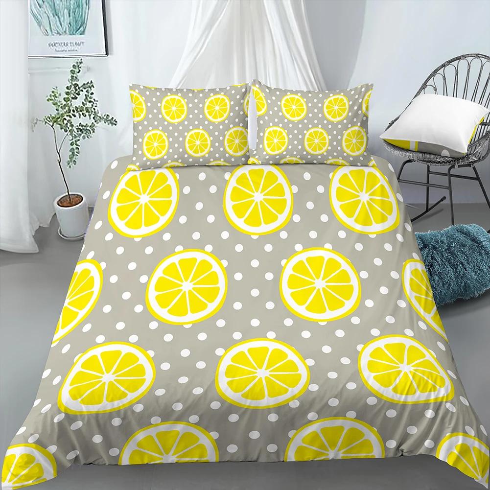 Lemon Printed Yellow Fruit Theme Duvet Cover Cute Cartoon Polyester Quilt Cover For Children Women Gifts For Bedroom Decorations