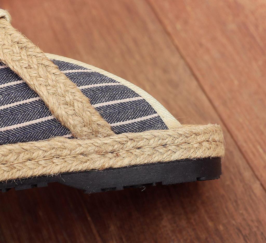 2025 Spring/Summer New Cotton Linen Striped Slippers - Fresh, Casual Design