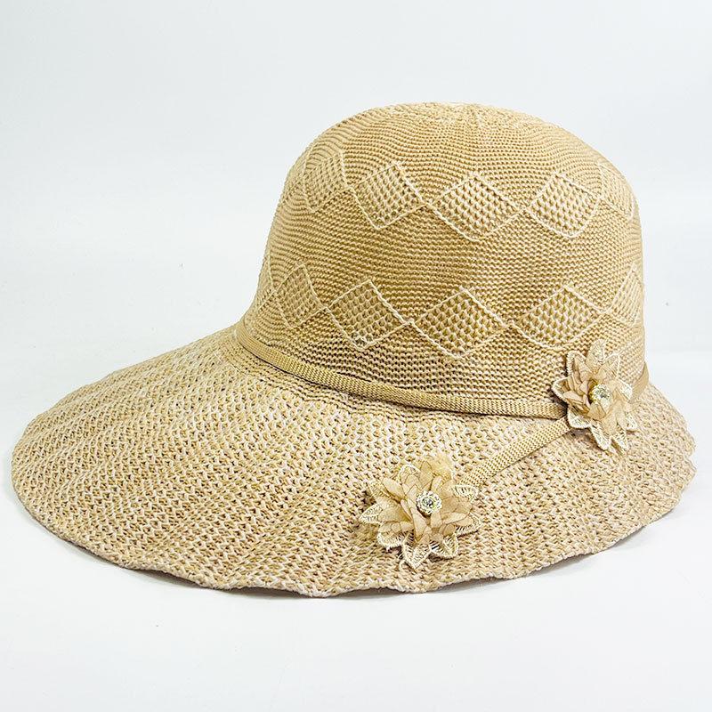 Straw Hat Women's Summer Sun Hat Fashionable Seaside Sun Protection Flower Large Brim Sun Protection UV Resistant Beach Hat