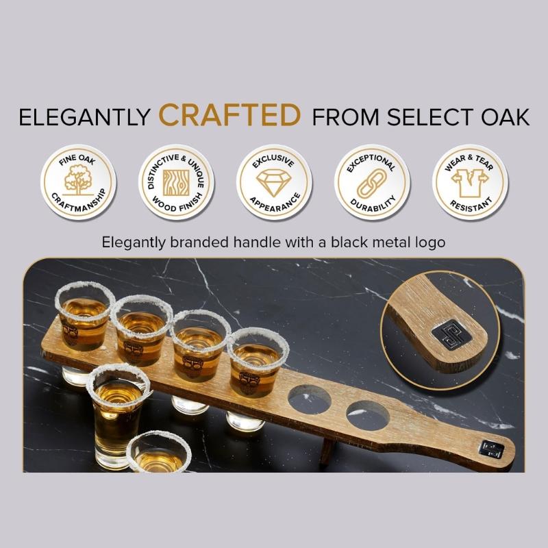 6 Holes Wooden Stand for Tequila Shot Glasses Presentation Tray Large Capacity Display Storage Solution