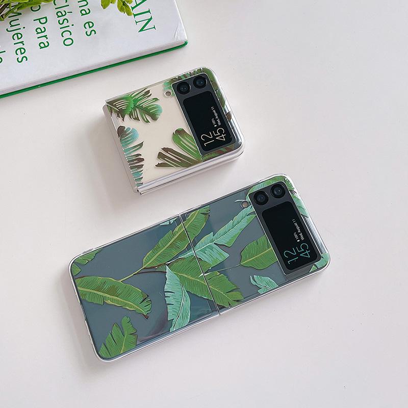 Transparentes Hartes PC Handyhülle mit Bananenblattmuster für Samsung Galaxy Z Flip 3 5g Rückseite
