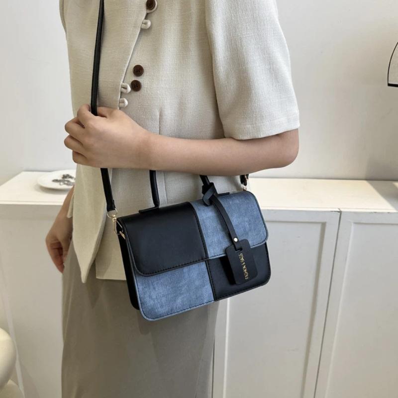 Women'S Commuter Tote Bag Pu Leather Fashion Plaid Patchwork Single-Shoulder Crossbody Bag
