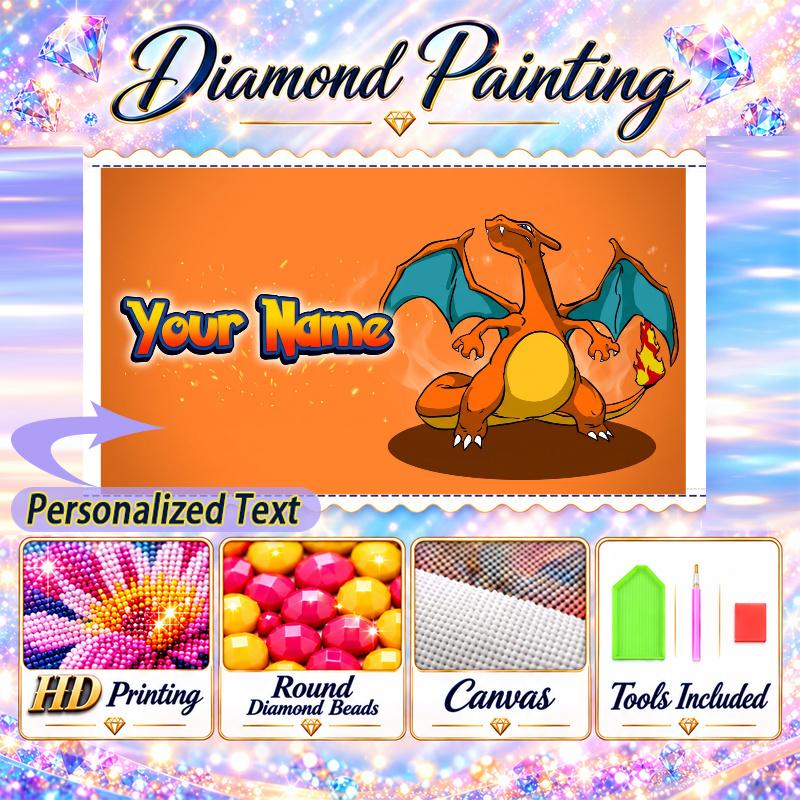Personalized Charizard Diamond Art Custom Name 5D Diamond Painting Full Drill DIY Craft