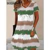 Summer 3D Print Dresses Women Fashion Pullover Short Sleeve V-Neck Dress Casual Retro Flowers Loose Plus Size Female Clothing