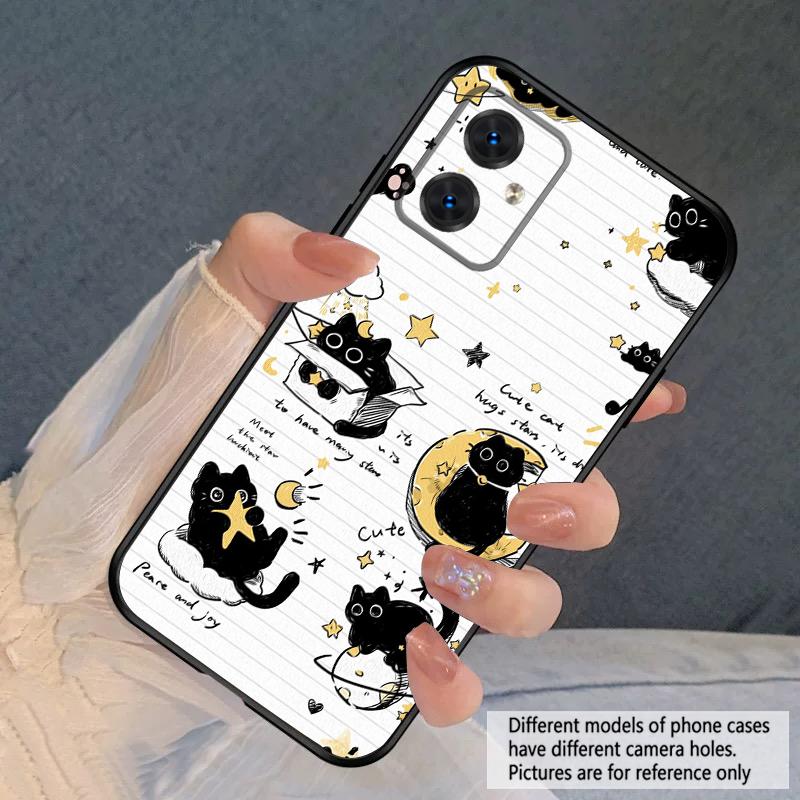 Cartoon Moon Cat For Motorola Moto G 04 G05 G14 15 24 34 35 54 55 75 84 85 Edge 40 50 Fusion 60 Fusion silicone soft phone case