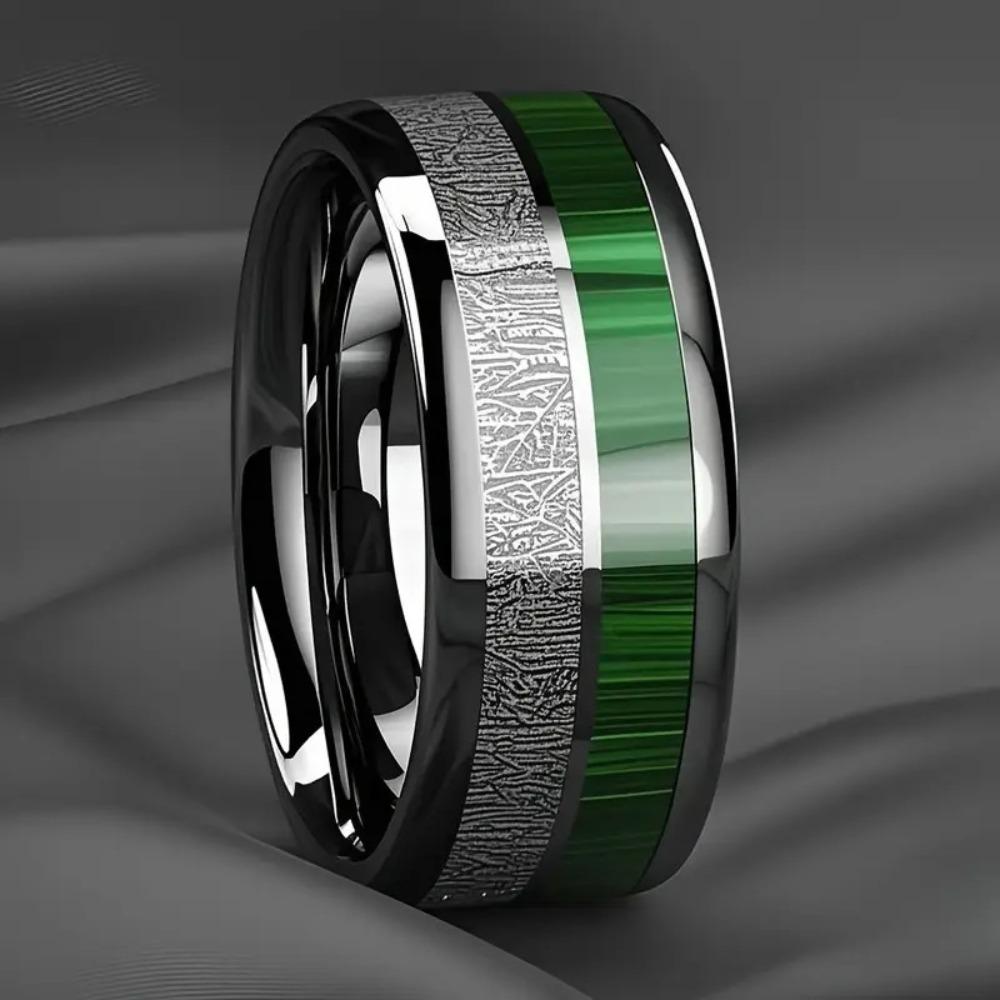 

Fashion Stainless Steel Double Beveled Double Groove Inlaid with Green Marble 8 Mm Wide Rings for Men Personality Finger Zircon 8