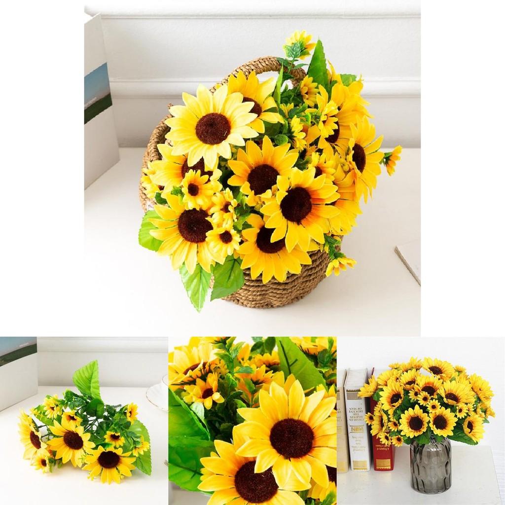 Artificial Sunflower Silk Flowers Wedding Floral Decor 7 Branches 13 Heads