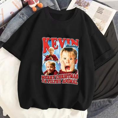 Film Allein zu Haus Grafik T-Shirt Kevin Bedrucktes T-Shirt High Street Harajuku Tees Oberteile Vintage Herbst Damen Herren Lässiges T-Shirt Top