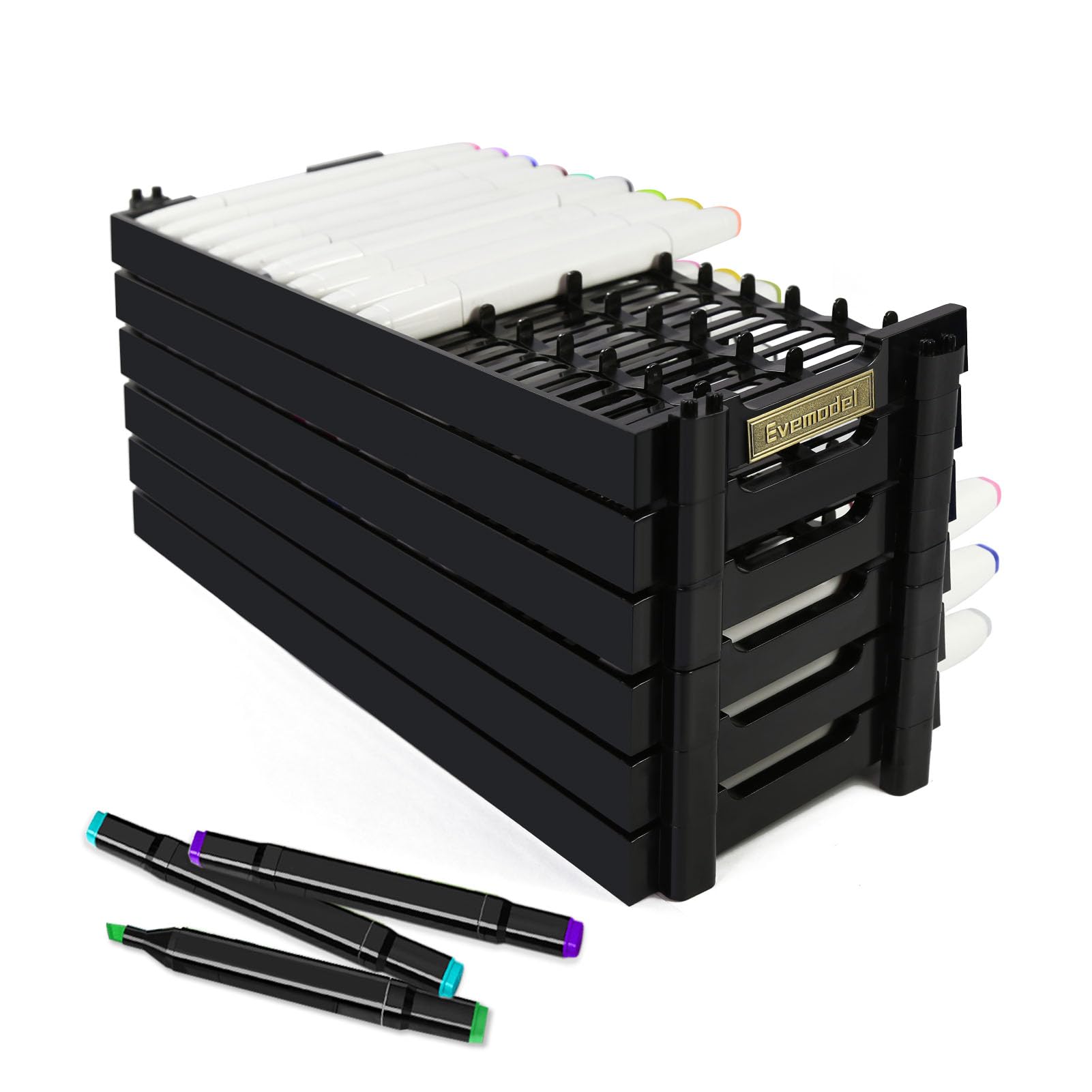 

90-Slot Black Universal Marker Storage Tray with Pen Holder Display for 90 Pens SN01BL Pencil Holder (Black, 6)