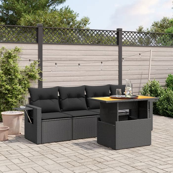VidaXL Garden Lounge Set with Cushions 5 Pcs, Patio Sofas, Patio Furniture Set, Outdoor Furniture, Black 3271629