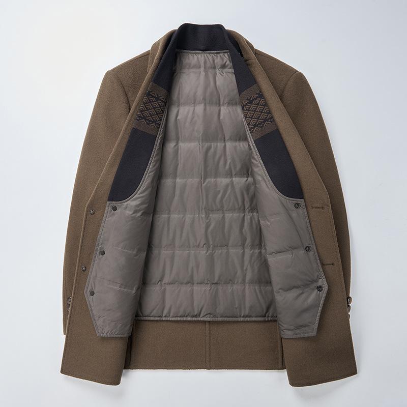 Double-sided woolen cashmere coat for men, medium-length woolen woolen suit jacket, middle-aged dad's down-lined suit