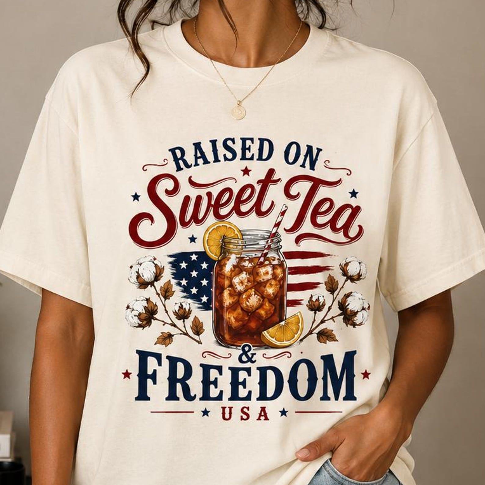 Raised On Sweet Tea & Freedom Shirt, Patriotic Southern Tee, 4th of July Shirt, USA Independence Day T-Shirt, Americana Graphic Tee XL