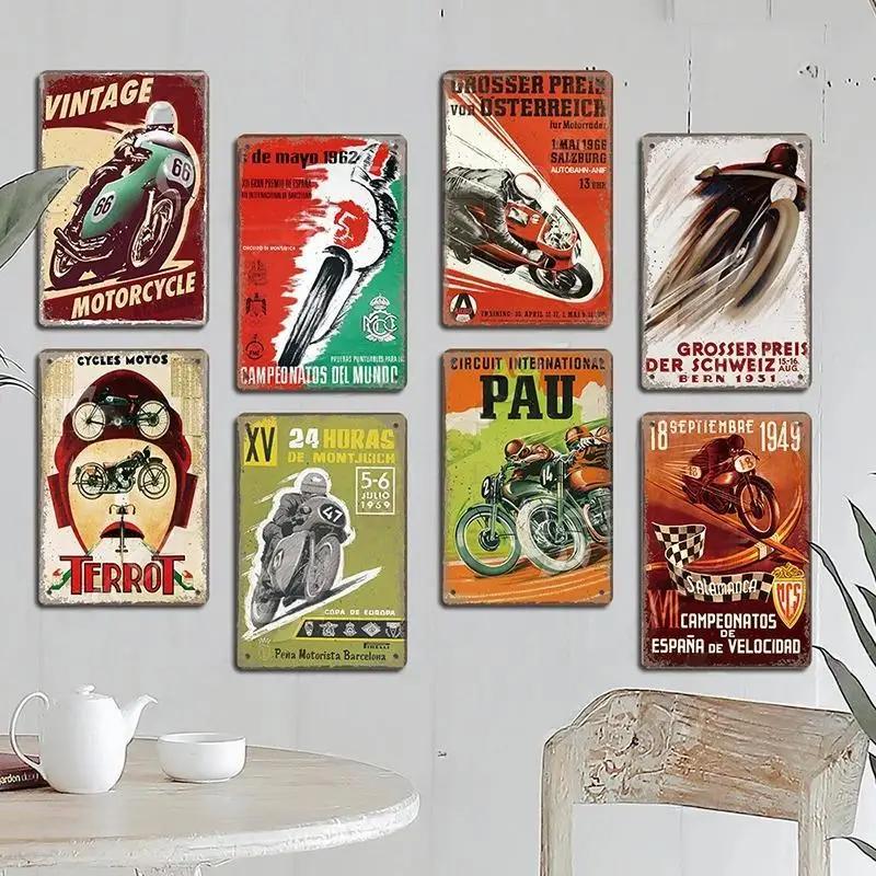Vintage Metal Sign Motorcycle Poster Decor TT Racing Metal Tin Plate Living Room Wall Garage People's Cave Restaurant Art Decor