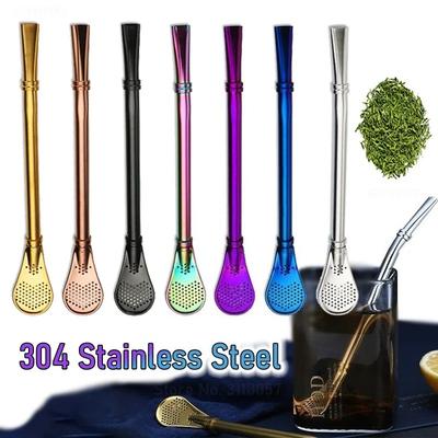 Colorful 304 Stainless Steel Tea Drinking Straws Spoon Yerba Mate Tea Filter Reusable Bombilla Gourd Tea Tools Bar Accessories