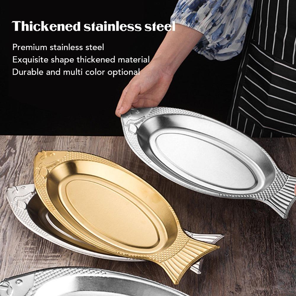 Stainless Steel Fish Serving Platter Decorative Appetizer Tray Fish Shaped Plate  Birthday Party