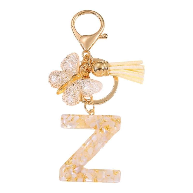 Trendy Metal Resin Keychain Butterfly Letter Tassels Designs Corrosion Resistant Lightweight Keyring For Women