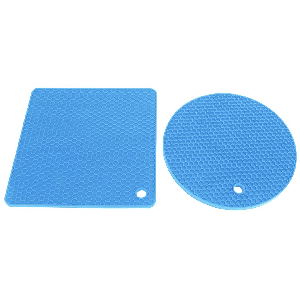 5 PCS 2 Round 3 Square Silicone Honeycomb Mat Multipurpose Hot Pads for Hot Dishes Tables Blue