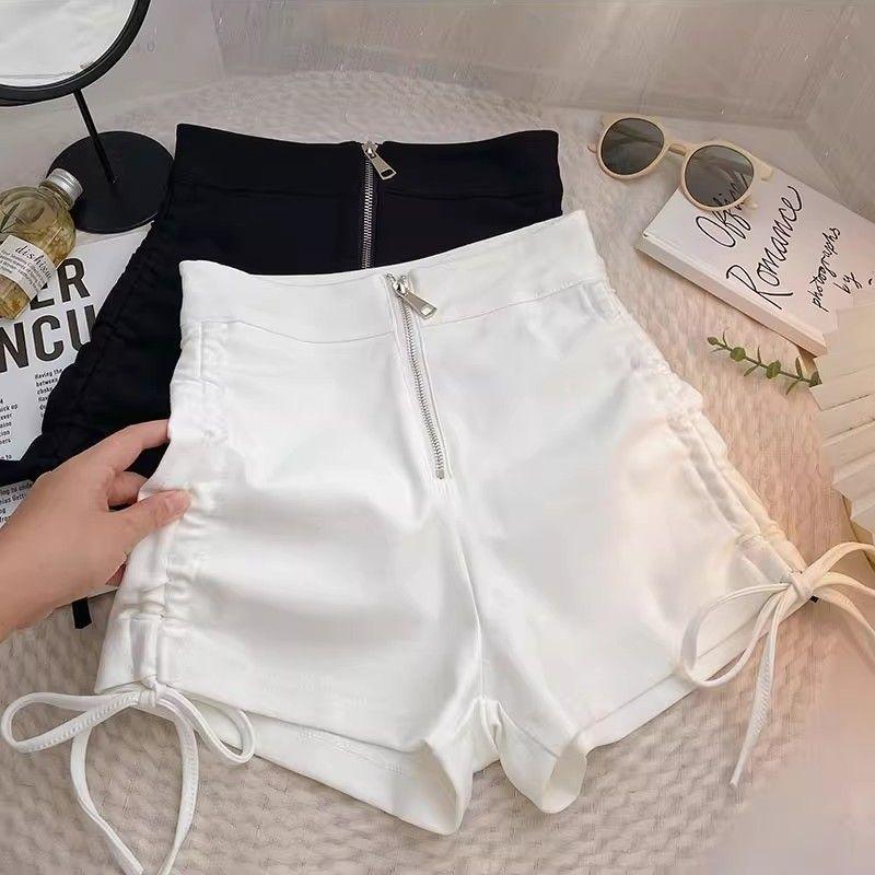 Shorts Women Casual Solid Shirring Summer High Waist Zipper All-match Korean K-pop Skinny Spicy Girl Style