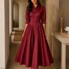 Dames Elegante Knopen Voorkant Hoge Taille Katoen Linnen Jurk met Zakken, Kleur, Casual Zomer Midi Jurk