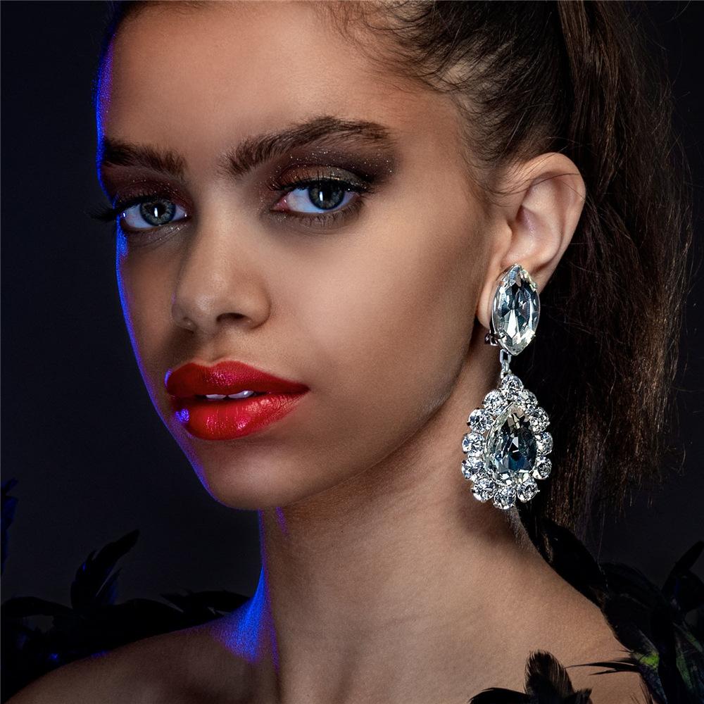 New Full Diamond Atmospheric Long Earrings Muse Super Flash Rhinestone Water Drop Earrings Temperament Crystal Bridal Earrings