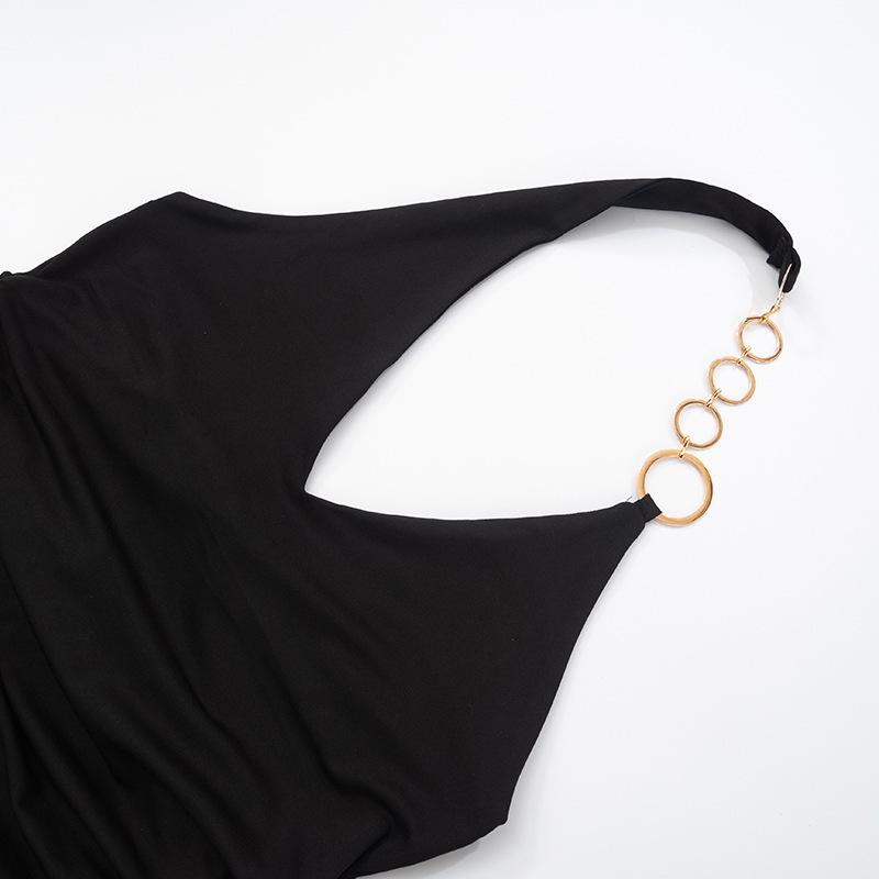 Y25TP001 Cross-Border Women's Sleeveless V-Neck Sexy Ring Halter Top for Spring/Summer