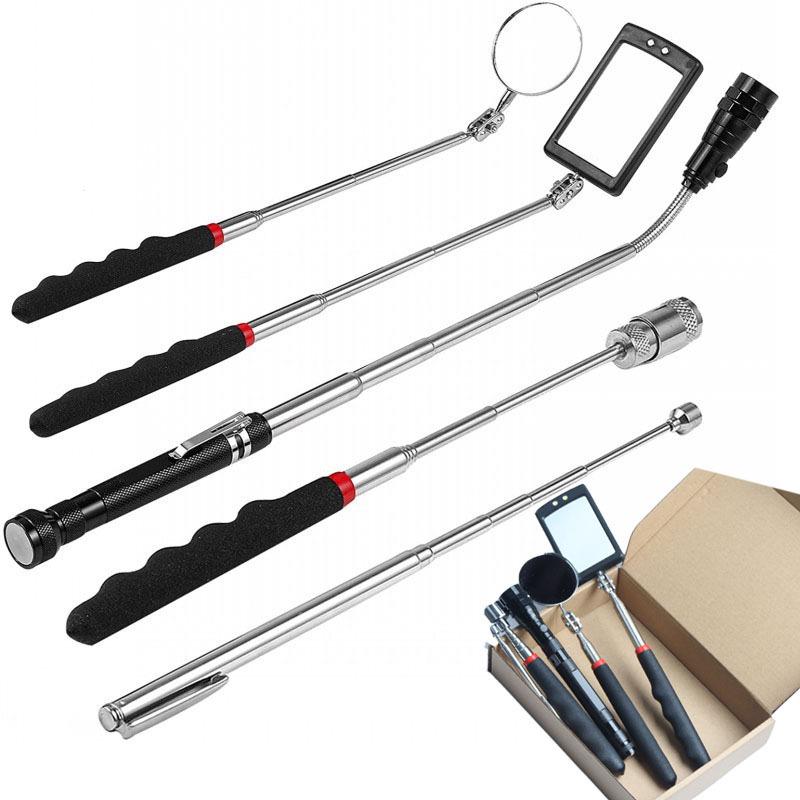 5-Piece Car Inspection Kit: Lighted Undercarriage Mirror, Telescopic Magnetic Pickup Tool, Reflective Chassis Mirror