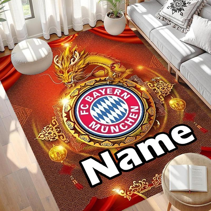 Custom Name Personalized FC Bayern Print Carpet, Versatile Home Decor Rug, for Playroom, Apartment, Balcony, Entryway, Hallway Gift