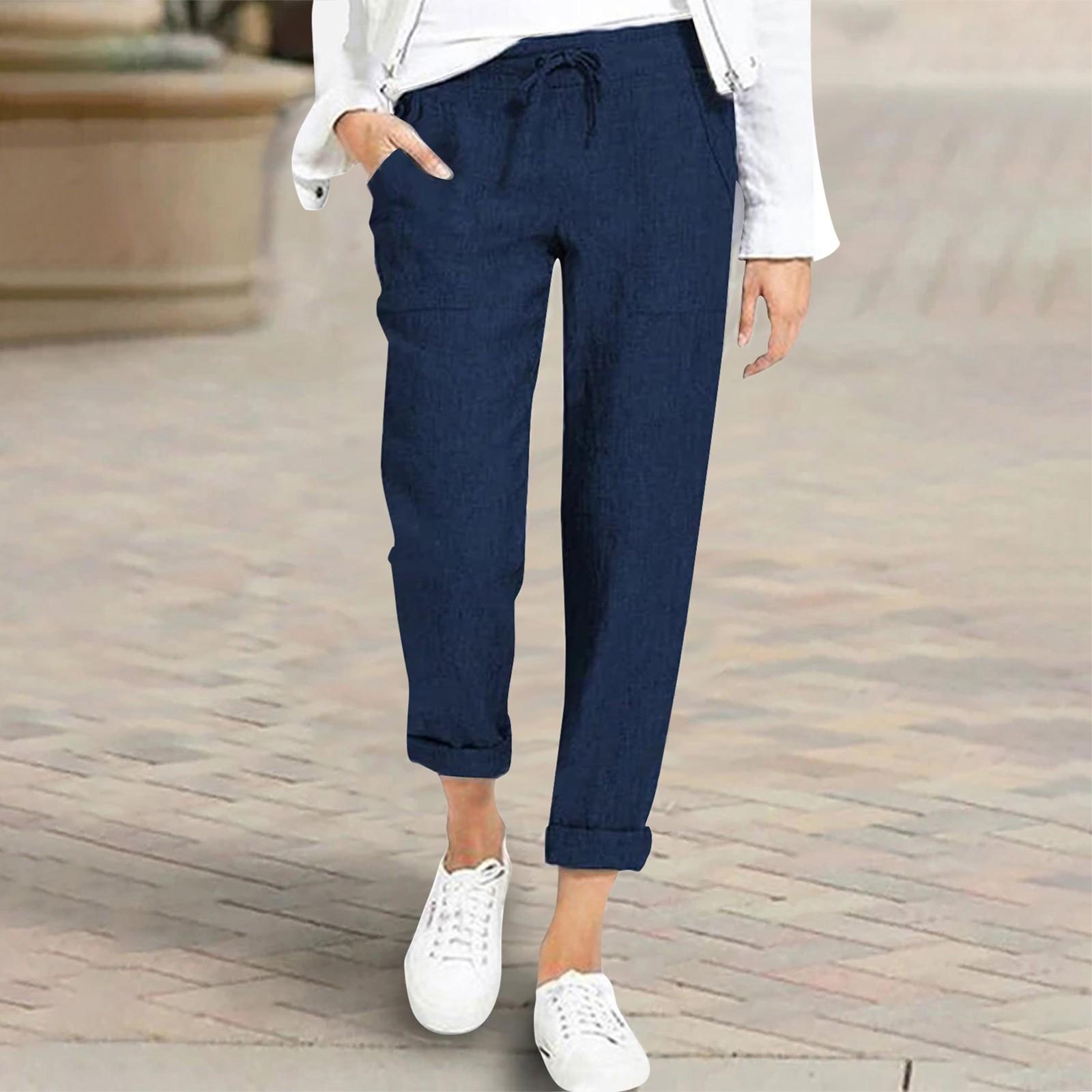 

Женские хлопковые льняные брюки, летние широкие повседневные свободные брюки палаццо с завязками, брюки с карманами L