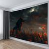 2D Night Wolf & Red Poppies Tapestry, Moonlit Starry Sky Wall Hanging for Dorm Bedroom