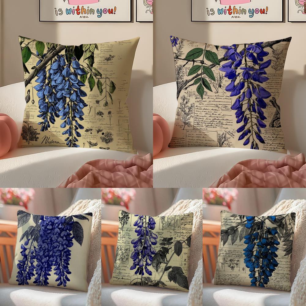 Wisteria Magazine Print Cushion Cover Linen Pillowcase Cover Soft Decor for Sofa Home Room